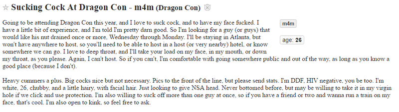 Illustration for article titled Craigslist Ads For DragonCon (NSFW)